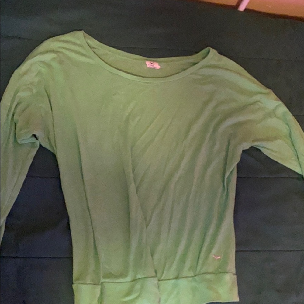 Off the shoulder green shirt